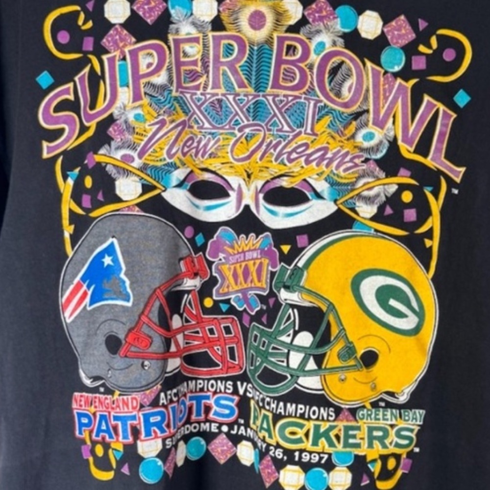 90s VTG NFL Super Bowl 31 T Shirt Green Bay Packers VS Patriots 1996 NOLA XXXI - Picture 8 of 8